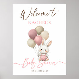 Bunny Rabbit Balloons Pink Baby Dusche Willkommen Poster