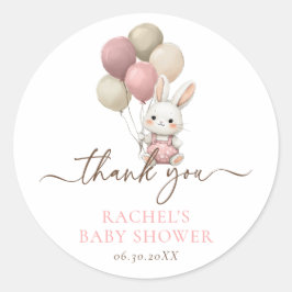 Bunny Rabbit Balloons | Pink Baby Girl Dusche Runder Aufkleber