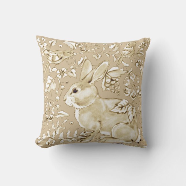 Bunny Rabbit Bird Beige Tan, Elfenbeinflora Elegan Kissen (Vorderseite)