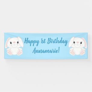 Bunny Rabbit Birthday Party Blue Banner