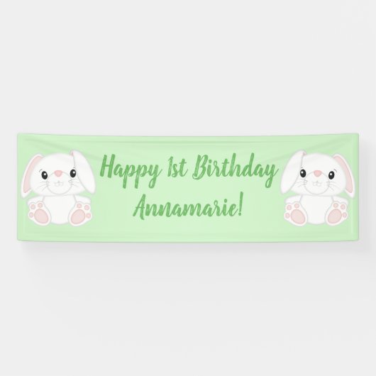 Bunny Rabbit Birthday Party Grün Banner (Horizontal)
