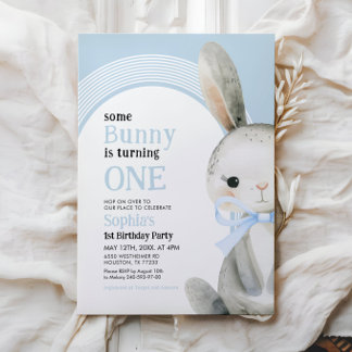 Bunny Rabbit Blue Arch 1. Geburtstag Junge Einladung