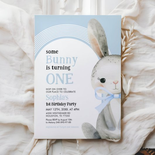 Bunny Rabbit Blue Arch 1. Geburtstag Junge Einladung