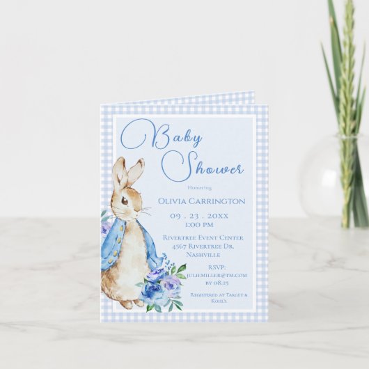 Bunny Rabbit Blue Baby Dusche Einladung (Vorderseite)
