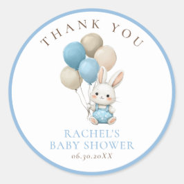 Bunny Rabbit Blue Balloons | Jungen Babyparty Runder Aufkleber