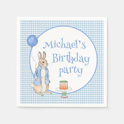 Bunny Rabbit Blue Birthday Party Serviette (Vorderseite)