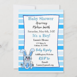 Bunny Rabbit Blue Boy Baby Shower Einladungen