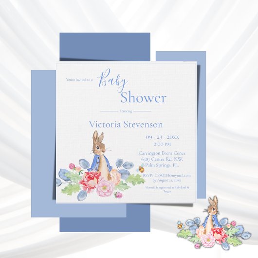 Bunny Rabbit Blue Floral Baby Dusche Einladung