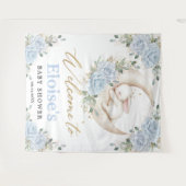 Bunny Rabbit Blue Floral Moon Baby Shower Welcome  Wandteppich (Vorderseite (Horizontal))
