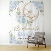 Bunny Rabbit Blue Floral Moon Baby Shower Welcome  Wandteppich (Beispiel)