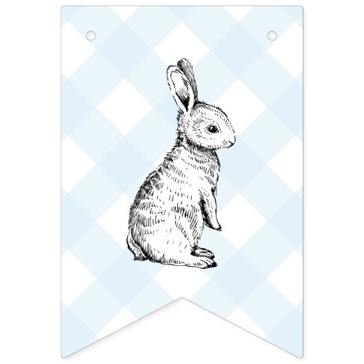 Bunny Rabbit Blue Gingham Baby Dusche Jagdbunt Wimpelkette (Zweite Fahne)