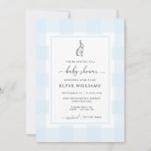 Bunny Rabbit Blue Gingham Baby Shower Einladung (Vorderseite)