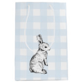 Bunny Rabbit Blue Gingham Gift Bag Mittlere Geschenktüte (Vorderseite)