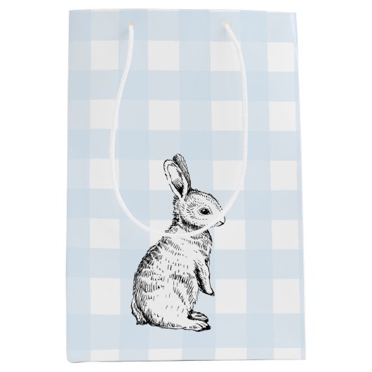 Bunny Rabbit Blue Gingham Gift Bag Mittlere Geschenktüte (Vorderseite)
