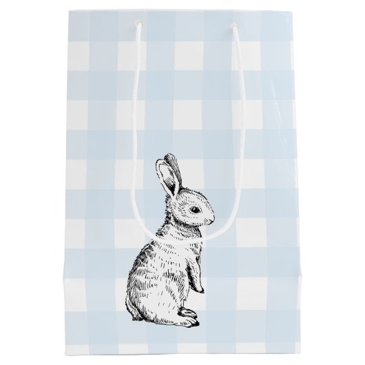Bunny Rabbit Blue Gingham Gift Bag Mittlere Geschenktüte (Rückseite)