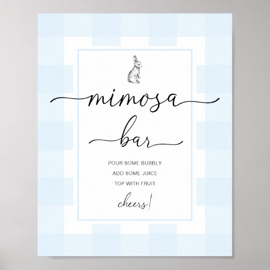 Bunny Rabbit Blue Gingham Mimosa Bar Sign Poster (Vorne)