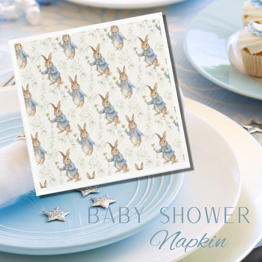 Bunny Rabbit Blue Greenery Baby Shower Serviette