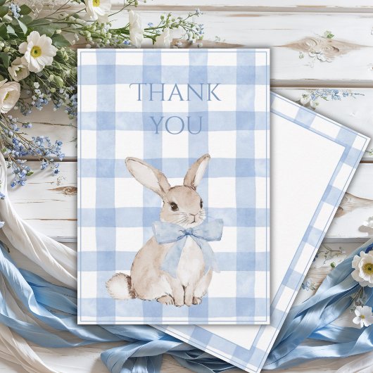 Bunny Rabbit Blue Plaid Vintage Dankeskarte