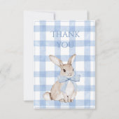Bunny Rabbit Blue Plaid Vintage Dankeskarte (Vorderseite)