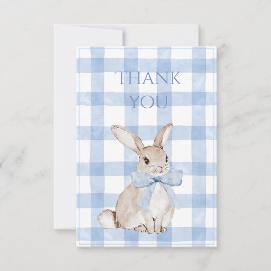 Bunny Rabbit Blue Plaid Vintage  Dankeskarte (Vorderseite)
