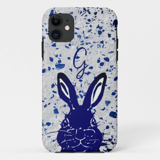 Bunny Rabbit Blue Terrazzo Monogram Modern Case-Mate iPhone Hülle (Rückseite)