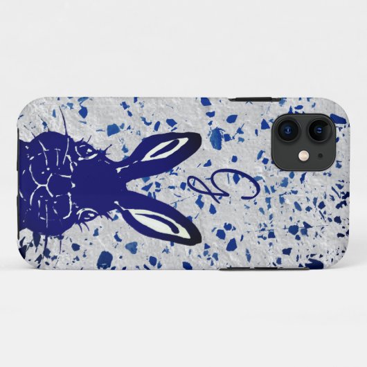 Bunny Rabbit Blue Terrazzo Monogram Modern Case-Mate iPhone Hülle (Rückseite (Horizontal))