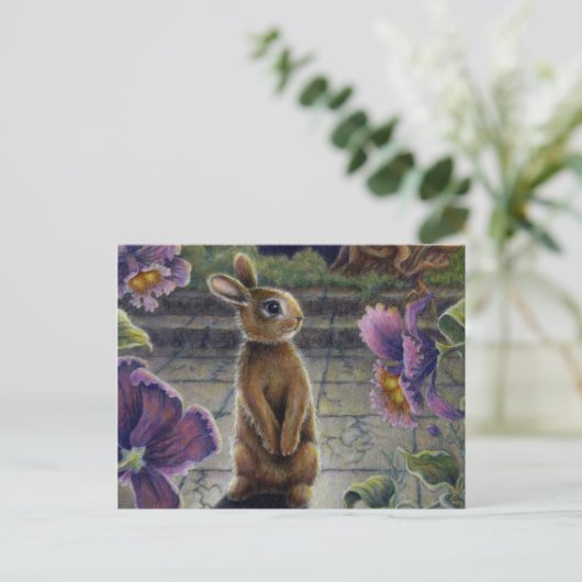 Bunny Rabbit & Blume Night Dreaming Postkarte (Stehend Vorderseite)