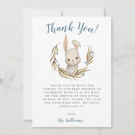 Bunny Rabbit Boy Baby Dusche Dankeskarte (Vorderseite)