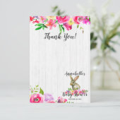 Bunny Rabbit Chic Floral Baby Dusche Vielen Dank Hinweiskarte (Stehend Vorderseite)