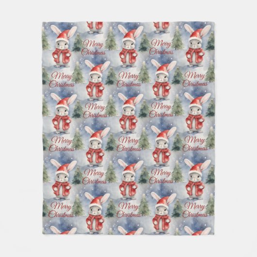 Bunny Rabbit Christmas Fleecedecke (Vorderseite)