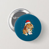 Bunny Rabbit Christmas Lights Santa Hat Funny Xmas Button (Vorne & Hinten)