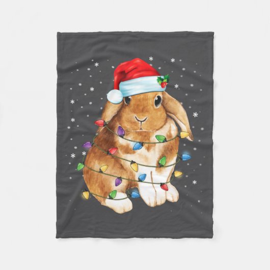 Bunny Rabbit Christmas Lights Santa Hat Funny Xmas Fleecedecke (Vorderseite)