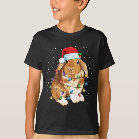 Bunny Rabbit Christmas Lights Santa Hat Funny Xmas T-Shirt (Vorderseite)