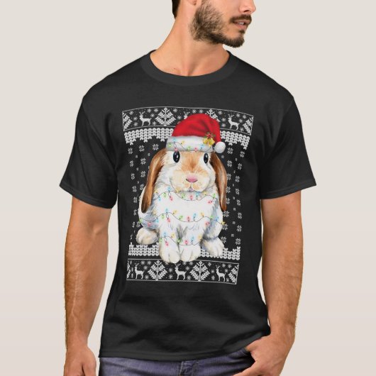 Bunny Rabbit Christmas Ugly Sweater Funny Xmas Tre T-Shirt (Vorderseite)