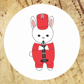 Bunny Rabbit Clarinet Marching Band Red White Runder Aufkleber