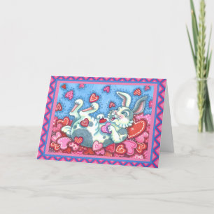 BUNNY RABBIT & COLORFUL HERZEN REGENWERTE FEIERTAGSKARTE