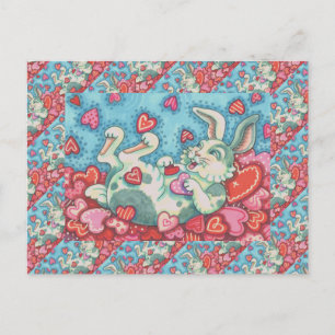 BUNNY RABBIT & COLORFUL HERZEN REGENWERTE FEIERTAGSPOSTKARTE