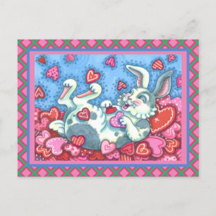 BUNNY RABBIT & COLORFUL HERZEN REGENWERTE FEIERTAGSPOSTKARTE