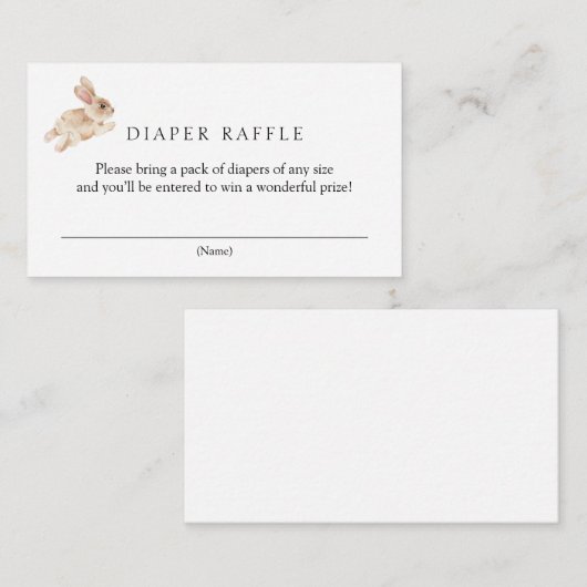 Bunny Rabbit Diaper Raffle Baby Dusche Begleitkarte (Vorne/Hinten)