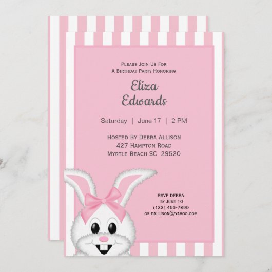 Bunny Rabbit Einladung zum Geburtstag (Vorne/Hinten)