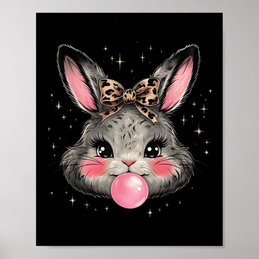 Bunny Rabbit Face Leopard Coquette Bow Ostertag Poster (Vorne)