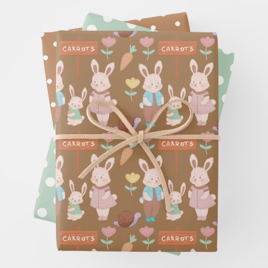 Bunny Rabbit Family Carrots und Spottern Muster Geschenkpapier Set (Beispiel)