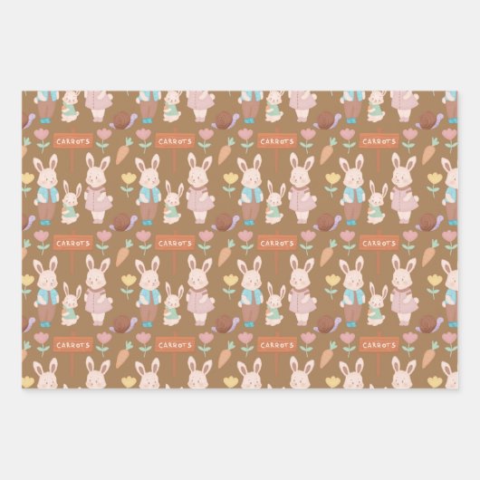 Bunny Rabbit Family Carrots und Spottern Muster Geschenkpapier Set (Vorderseite)