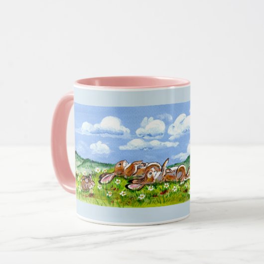 Bunny Rabbit Family Watching Wolken Designer Tasse (Vorderseite Links)