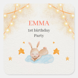 Bunny Rabbit First Birthday Party Quadratischer Aufkleber
