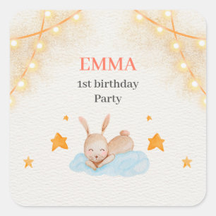 Bunny Rabbit First Birthday Party Quadratischer Aufkleber