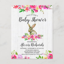 Bunny Rabbit Floral Baby Girl Dusche Einladung