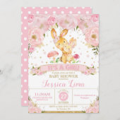 Bunny Rabbit Floral Baby Shower Einladung Mädchen (Vorne/Hinten)