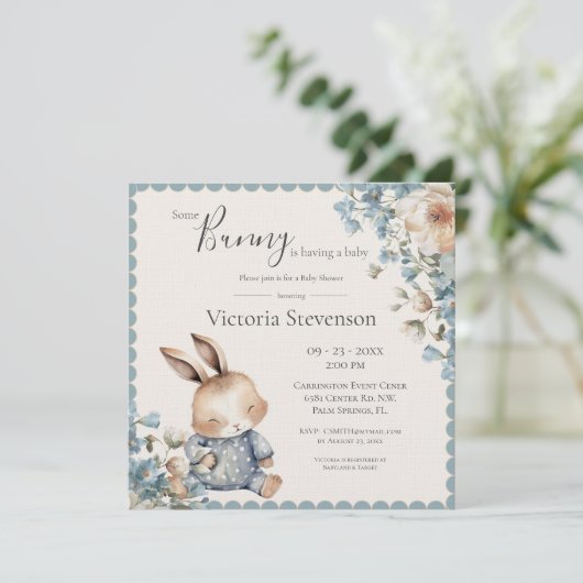 Bunny Rabbit Floral Blue Baby Dusche (Stehend Vorderseite)