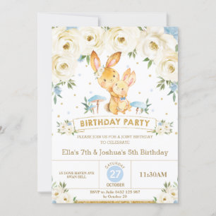 Bunny Rabbit Floral Joint Geburtstagsister Bruder Einladung